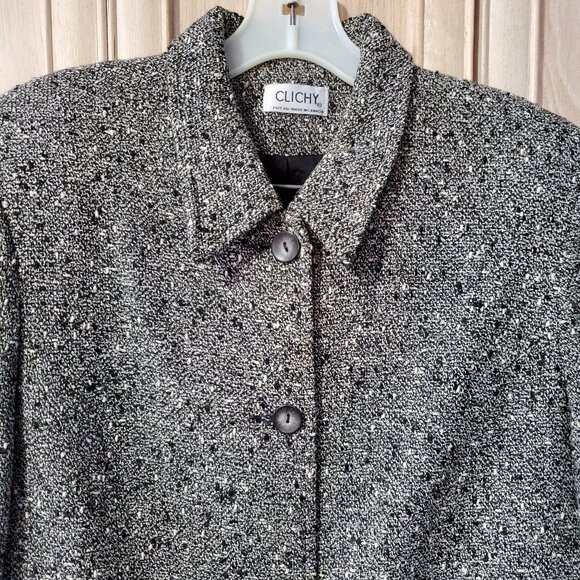 Vintage Clichy Bouclé Pants Suit, Cropped Jacket and Pleated Pants, Size 8 - Picture 2 of 16